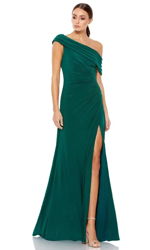 Stylish Women's Outerwear Apparel Ieena Duggal - 26517 Asymmetric Off-Shoulder Neckline High Slit Gown