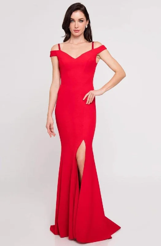 Women's Clothing Outfit Set Terani Couture - 1813B5185 Sculpted Off Shoulder High Slit Sheath Gown