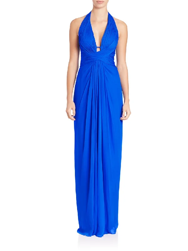 Women's Professional Garments Aidan Mattox - 54469500 Plunging Halter Silk Draping Sheath Gown