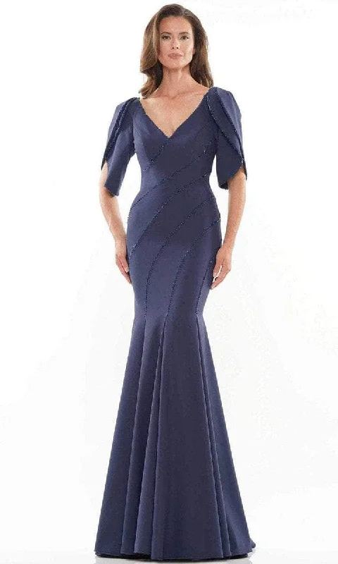 Women's Relaxed Clothes Marsoni by Colors - Deep V-Neck Seamed Formal Gown MV1160