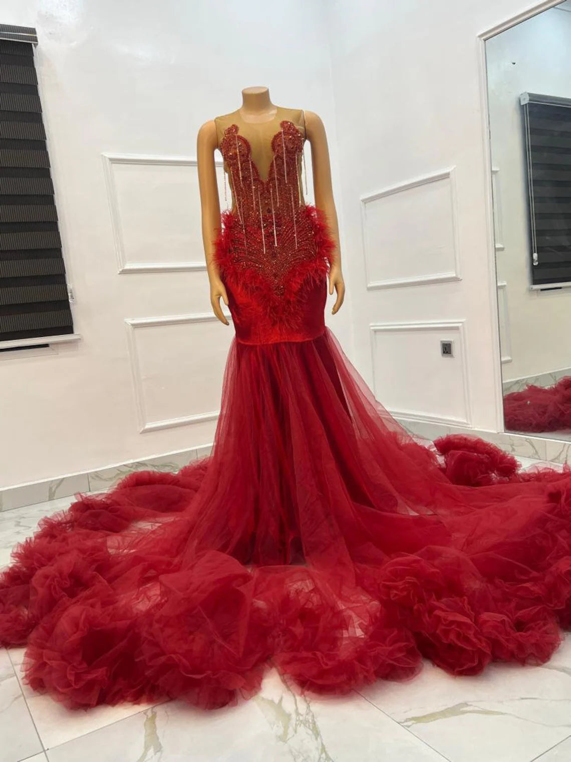 Affordable Women's Attire Red mermaid dress Birthday dress Prom dress Reception dress Wedding dress Engagement dress Floor length dress