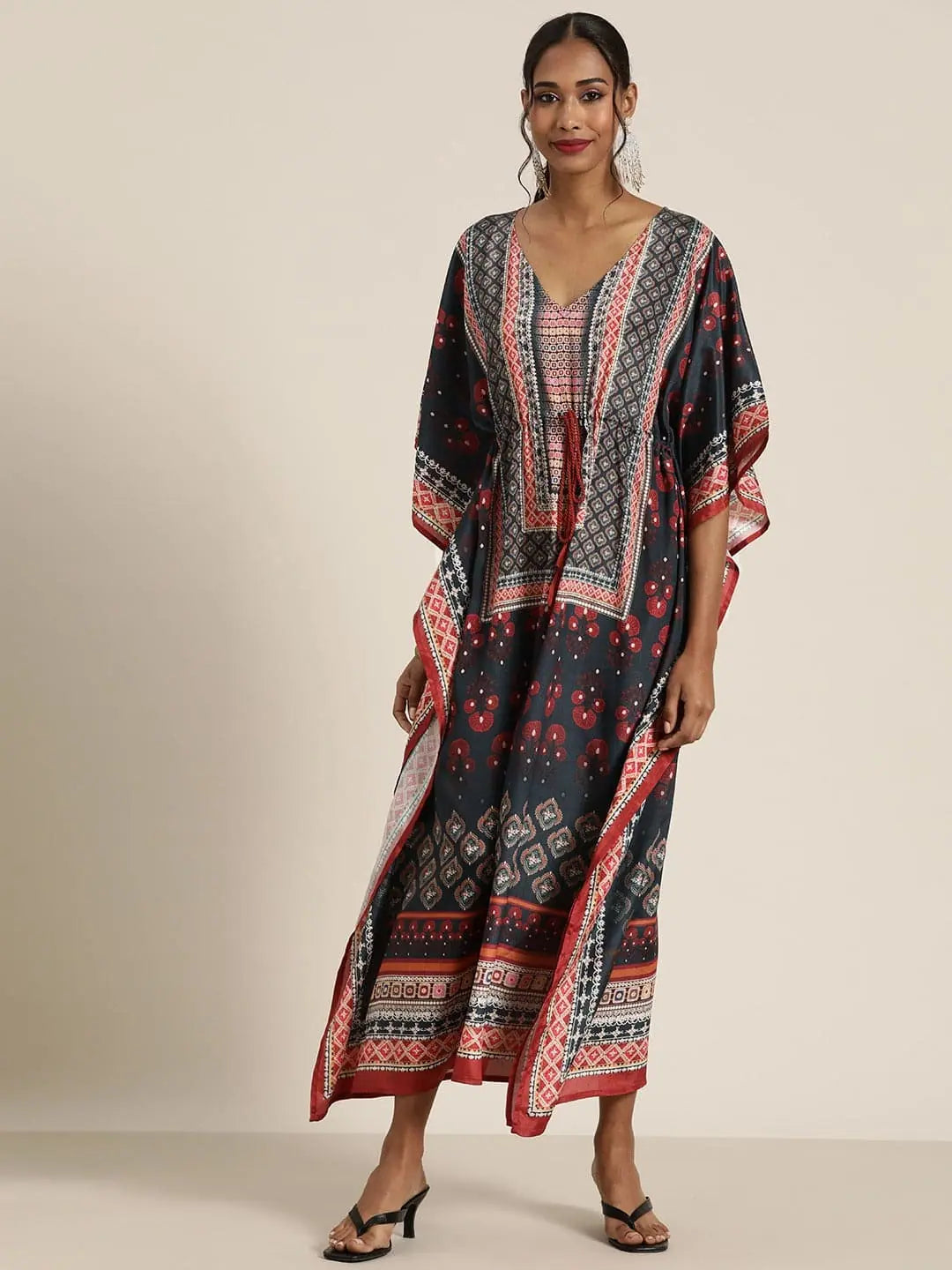 Women's Relaxed Clothes Women Navy & Rust Floral Kaftan Dress