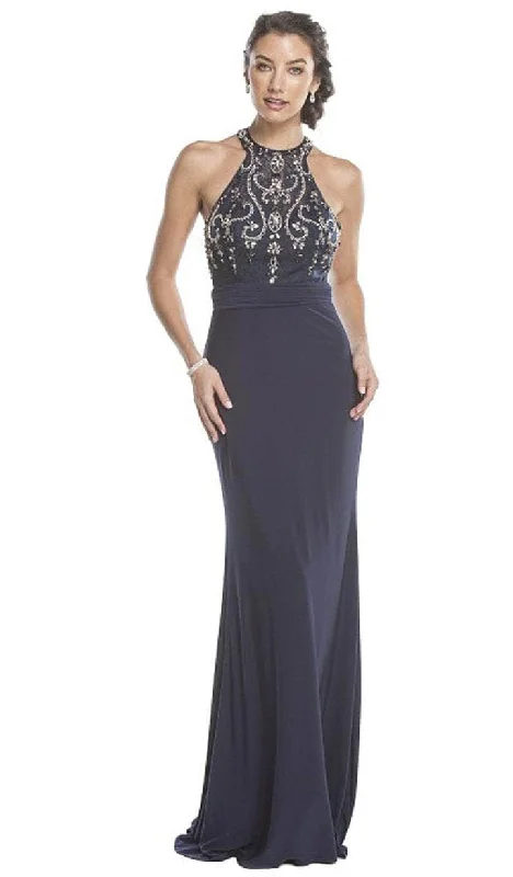 Women's Outerwear Apparel Aspeed Design - High Halter Fitted Prom Gown L1581