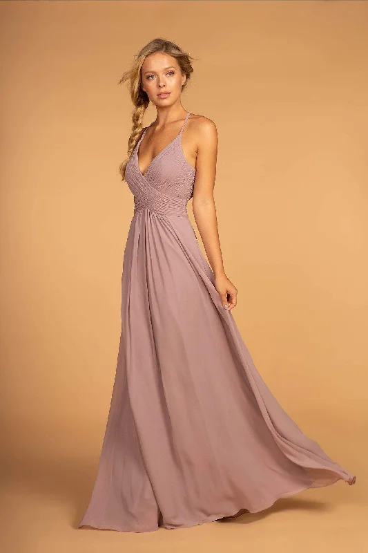 Women's Vintage-Inspired Outfit Elizabeth K - GL2609 Plunging V-Neck Pleated Bodice A-Line Gown