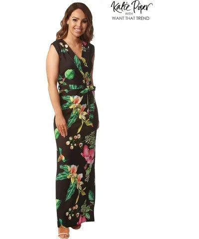 Women's Plus-Size Garments Floral Wrap Maxi Dress