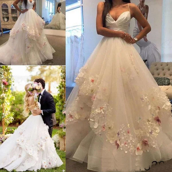 Women's Trendy Clothes Spaghetti Straps Wedding Dresses Bridal Gown with Colorful Appliques    S2115