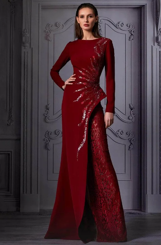 Women's Clothing MNM Couture - K3850 Long Sleeve Bateau Neck Gown