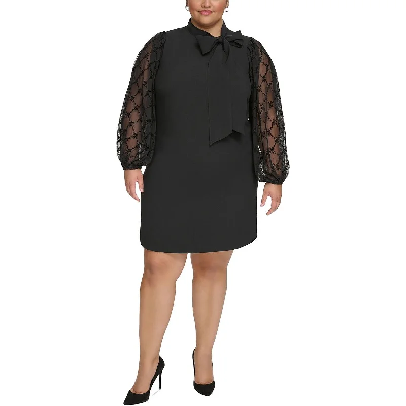 Women's Contemporary Clothing Vince Camuto Womens Plus Floral Sheer Sleeve Cocktail And Party Dress