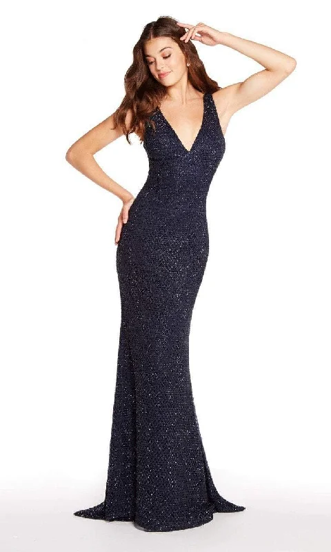 Women's Wardrobe Apparel Alyce Paris - 60156 Sleeveless V-Neck Diamond Lace Evening Gown - 1 pc Periwinkle In Size 12 Available