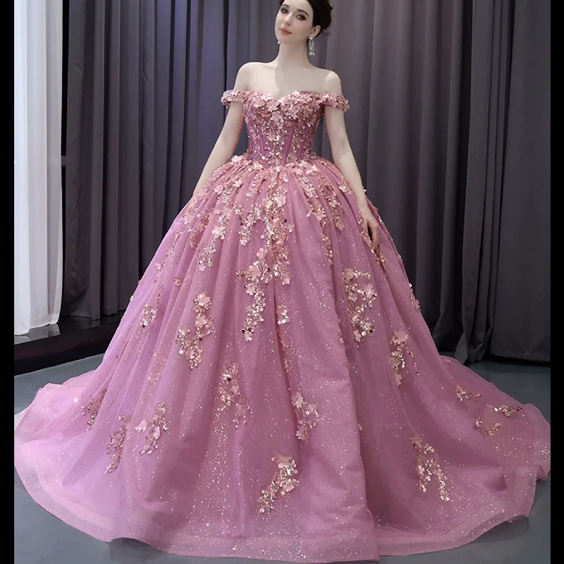 Elegant Clothing For Women Beaded Floral Wedding Dress with Off the Shoulder Quinceanera Gown