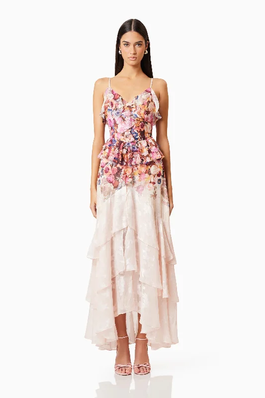 Women's Tailored Outfit Perla Frilled Maxi Dress in Floral