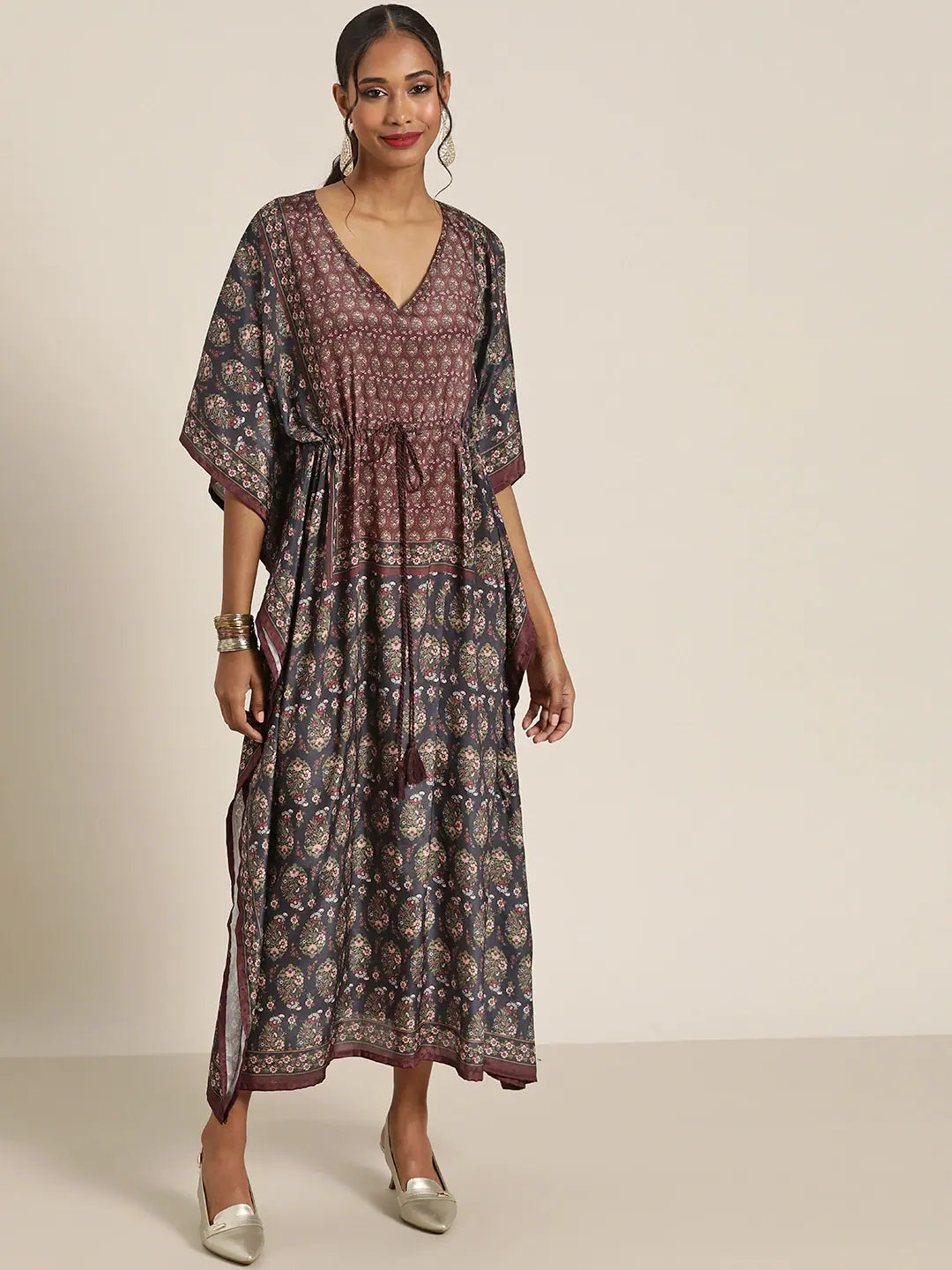 Timeless Women's Clothing Women Navy & Brown Floral Kaftan Dress