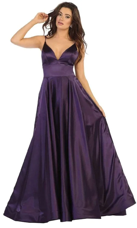 Women's Tops And Clothing May Queen - MQ1664 V-Neck A-Line Evening Gown