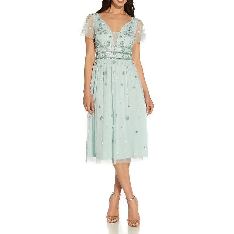 Women's Evening Clothing Adrianna Papell Womens Floral Embellished Cocktail and Party Dress