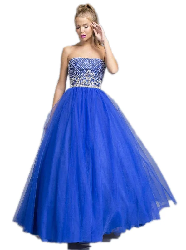 Sustainable Women's Apparel Trevi Collection - Embellished Straight Neck Prom Ballgown