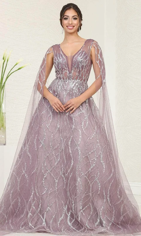 Women's Holiday Apparel May Queen RQ8082 - Cape Sleeve Beaded Prom Gown