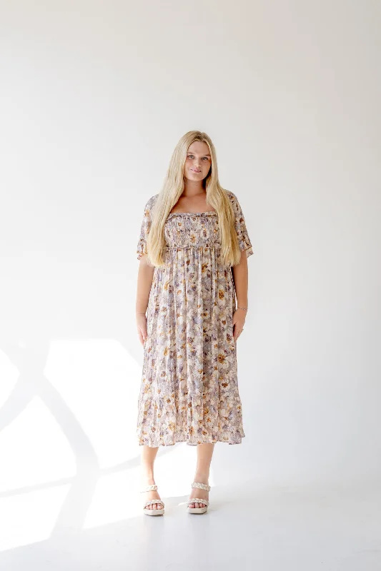 Affordable Fashion Clothing For Women Addison Floral Midi Dress | Taupe