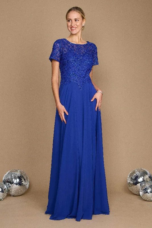 Women's Clothing For Travel Dylan & Davids DD1484 - Short Sleeve Embroidered Formal Gown