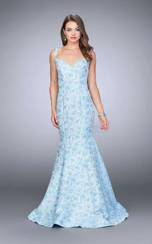 Women's Outerwear Garments La Femme - 24063 Dainty Sculpted Jacquard Mermaid Long Evening Gown