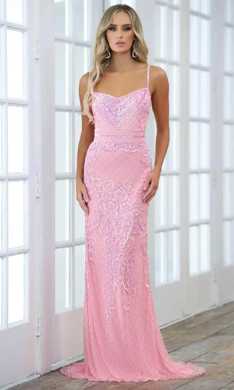 Chic Clothes For Women Aleta Couture 716L - Sequin Embellished Semi Sweetheart Neck Prom Gown