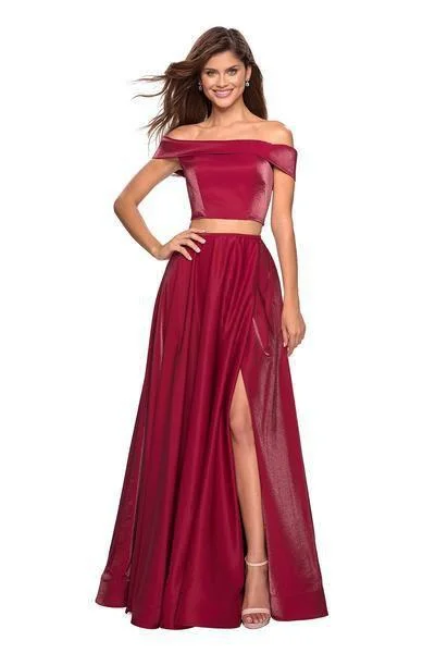 Women's Holiday Clothing La Femme - 26919 Two-Piece Sleek Off Shoulder High Slit Gown