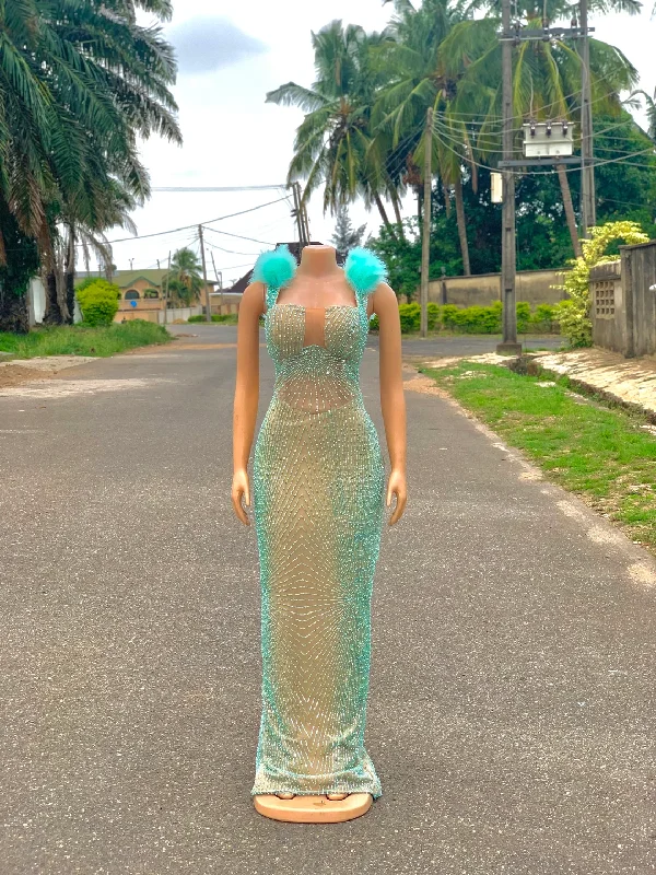 Women's Professional Attire Teal blue wedding dress , Mermaid dress , party dress , deep v prom dress, rhinestone prom dress