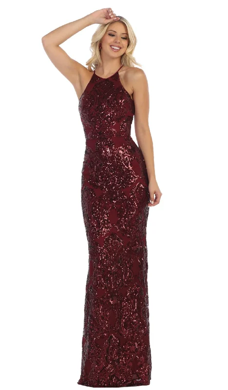 Women's Luxury Attire May Queen - RQ7667 Sequined High Halter Lace-Up Gown