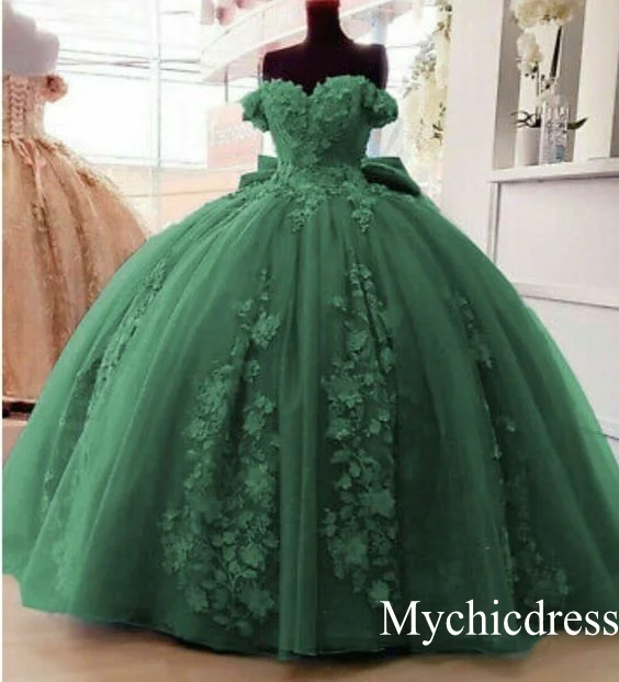 Women's Fashionable Clothing Sets 2025 Off Shoulder Vintage Quinceanera Dresses 3D Floral Applique Sweet 16 Gowns