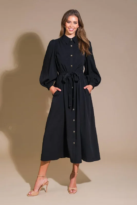 Women's Outerwear Attire Prom Dress Featuring Shirt Collar Long Sleeve Button Down Side Pockets Self Sash Tie Formal November December Autumn Winter Wedding Guest Dress