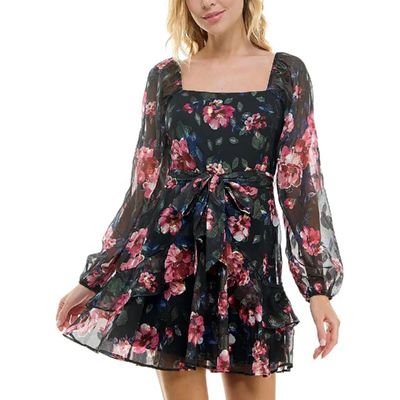 Women's Seasonal Clothing Trixxi Womens Juniors Floral Square Neck Cocktail And Party Dress