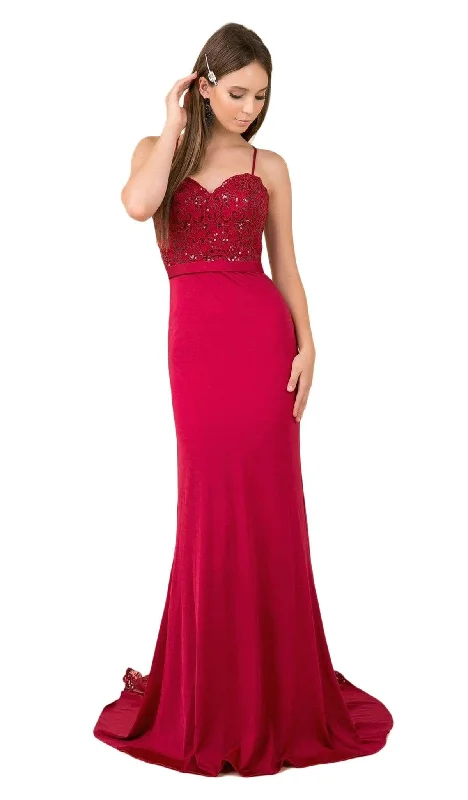 Women's Clothing For Outdoor Events Nox Anabel - E276 Sequined Lace Illusion Paneled Long Gown