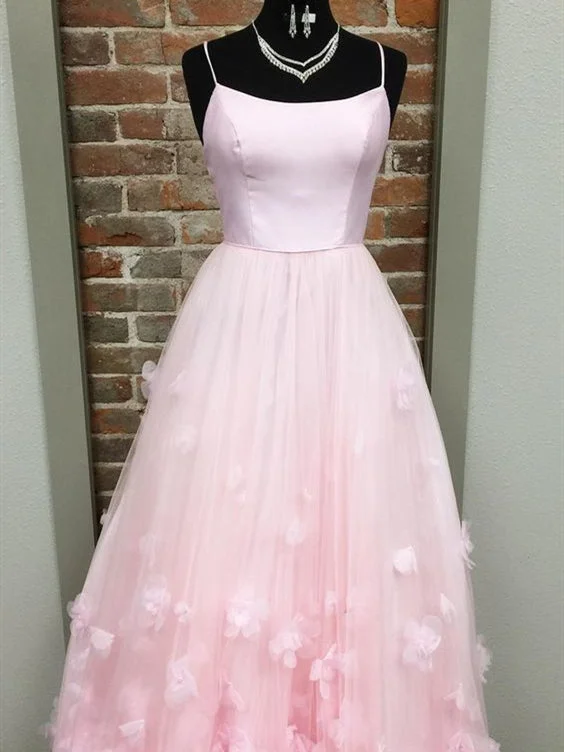 Stylish Women's Clothing Light Pink Satin Tulle Prom Dresses, 3D Floral Prom Dresses, Popular 2020 Prom Dresses