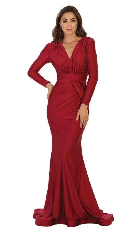 Women's Professional Apparel May Queen - MQ1530 Ruched Plunging V-neck Sheath Evening Gown