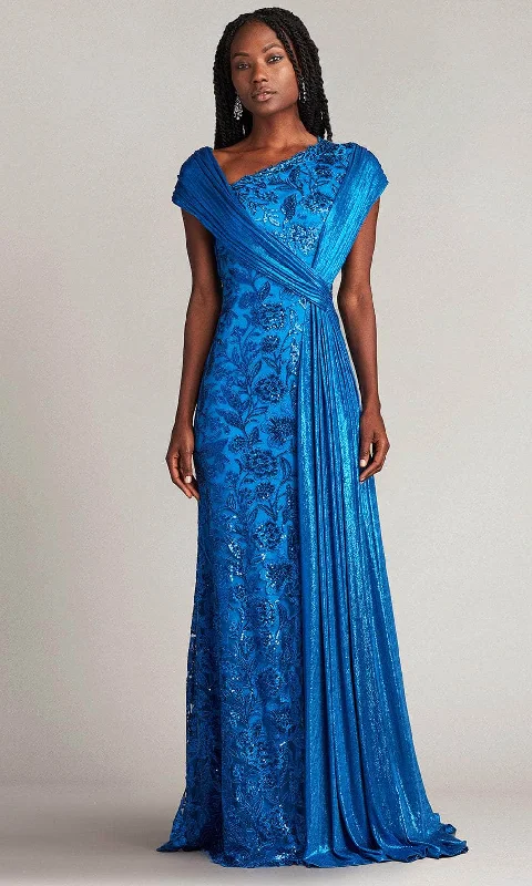 Women's Charming Outfit For Events Tadashi Shoji CDL20634L - Chantelle Embroidered Sequin Draped Sash Gown