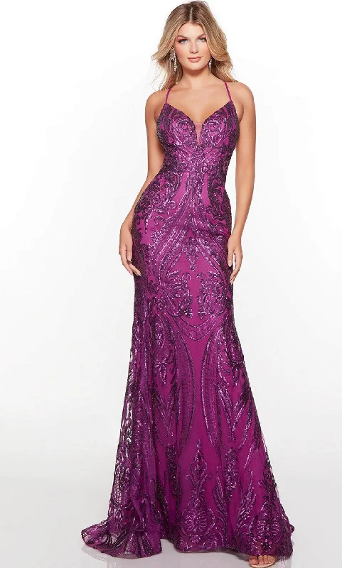 Women's Party Outfit Alyce Paris 61424 - V-Neck Paisley Sequin Prom Gown