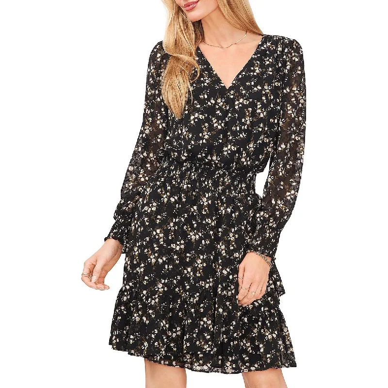 Sustainable Women's Clothing Vince Camuto Womens Chiffon Floral Cocktail and Party Dress