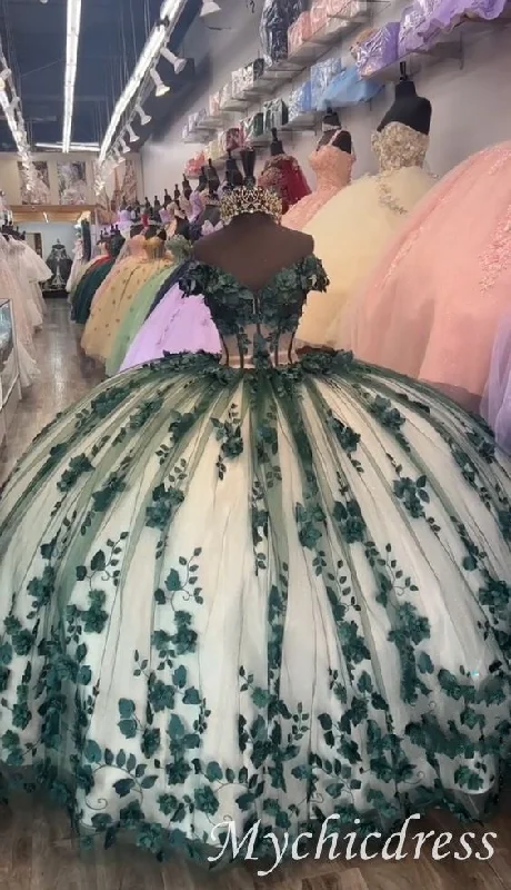 Casual Chic Clothing For Women Ball Gown Emerald Green XV Floral Quinceanera Dresses 2025