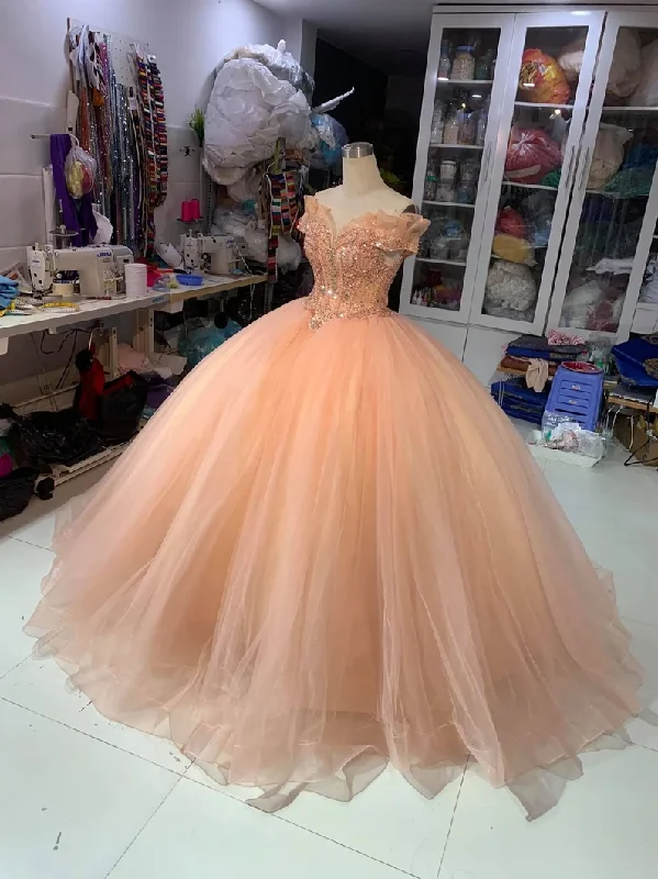 Classic Clothes For Women Long Prom Dress - Off the Shoulder Wedding Dress Lace Beads Appliqued - Evening Gown Tulle   S1871