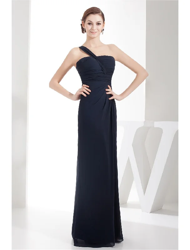 Casual Garments For Women Sheath / Column Evening Gown Minimalist Dress Wedding Guest Floor Length Sleeveless One Shoulder Chiffon with Ruched