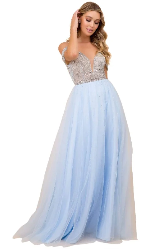 Women's Casual Garments Nox Anabel - L342 Bejeweled Bodice Cold Shoulder Long Gown