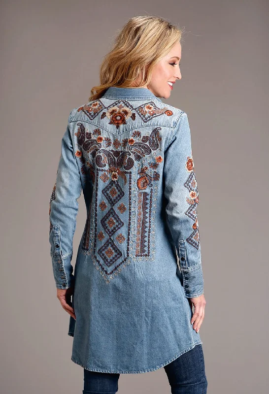 Women's Tops And Clothing Stetson Womens Floral Paisley Blue 100% Cotton L/S Dress