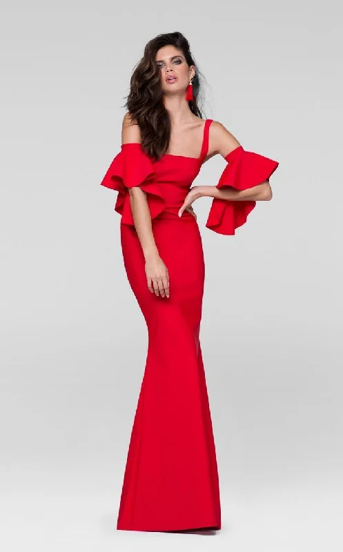 Classic Women's Apparel Tarik Ediz 50041 Fitted Gown with Bell Sleeves Armband - 1 pc Red in Size 4 Available