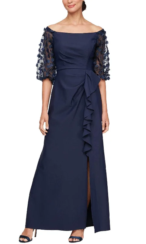 Affordable Women's Outfit Alex Evenings 8134409 - Embroidered Illusion Sleeve Formal Gown