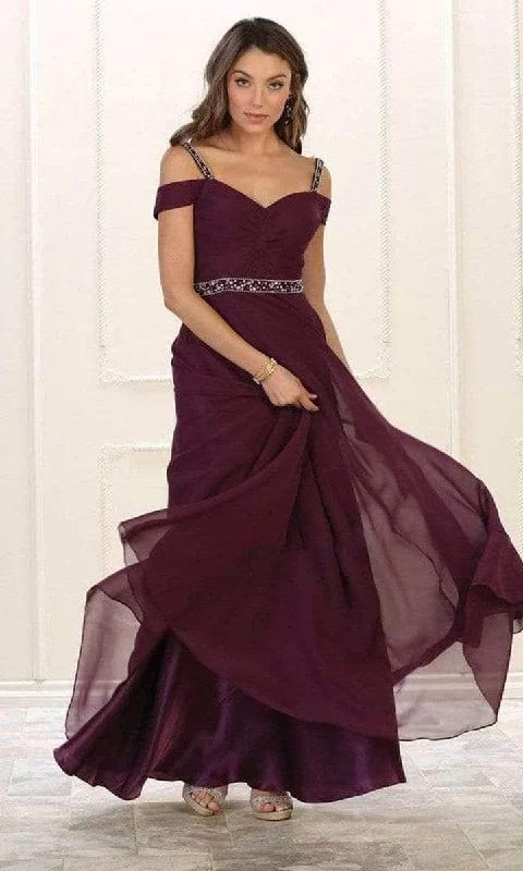 Women's Wedding Apparel May Queen - Ruched Off Shoulder Prom Gown MQ1515 - 1 pc Eggplant In Size 16 Available