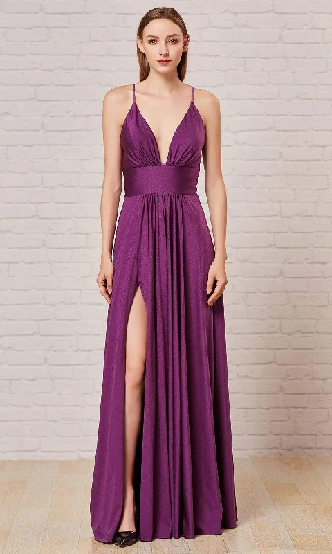 Women's Occasion Wear Apparel J'Adore Dresses - J18042 Plunging V-Neck Empire High Slit Gown