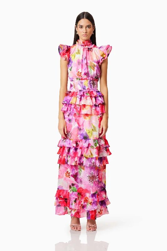 Women's Office Outfit Darra Ruffled Maxi Dress In Floral