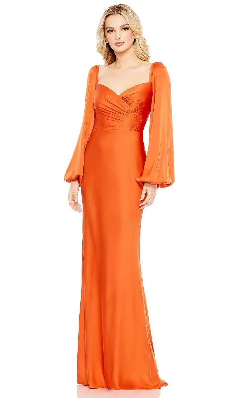 Women's Effortless Casual Outfit Ieena Duggal 68335 - Bishop Sleeve Wrap Bodice Evening Gown