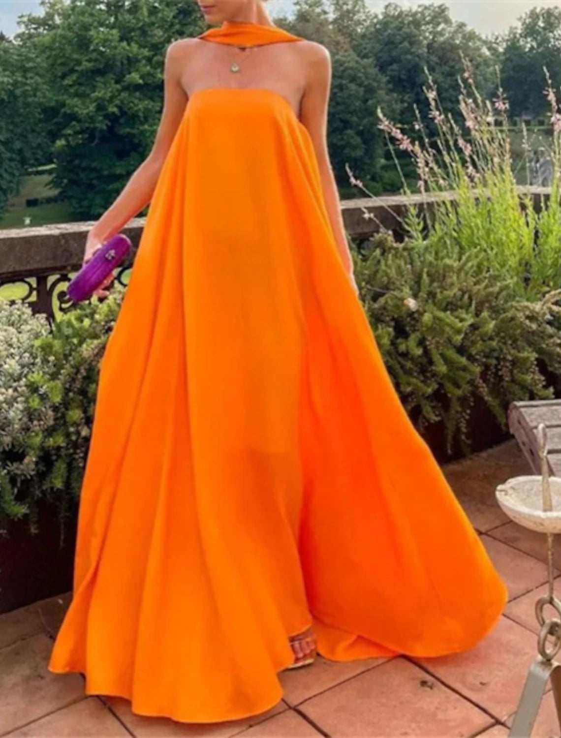 Sustainable Women's Clothes Wedding Guest Dress Fairy Dress Formal Tie Floor Length Sleeveless Strapless Stretch Chiffon with Pleats Shawl Evening Dresses