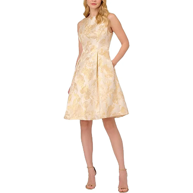 Women's Seasonal Clothing Adrianna Papell Womens Metallic Floral Print Cocktail And Party Dress