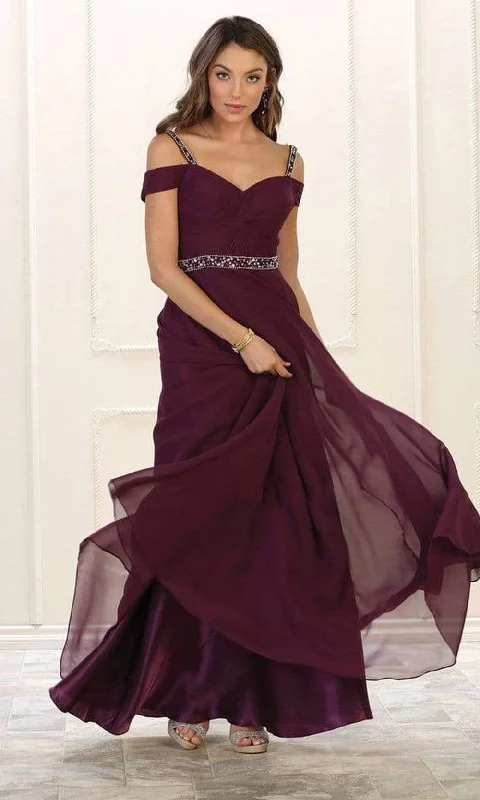 Women's Cozy Winter Attire May Queen - MQ1515 Embellished Cold Shoulder Knotted A-Line Gown